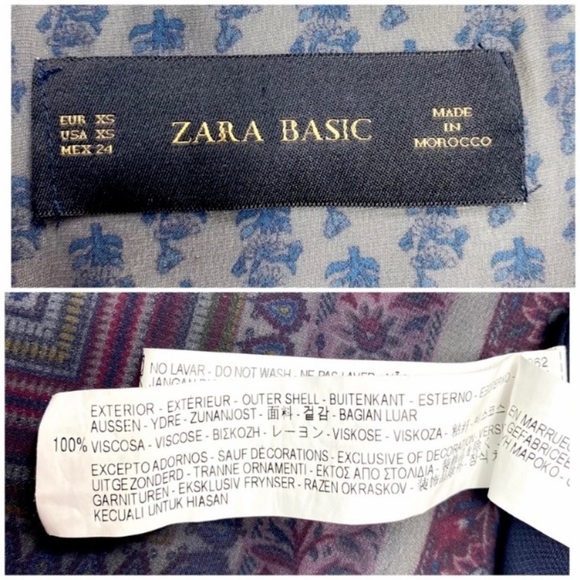 ZARA Floral Paisley Fringe Kimono Sleeve Blouse Jacket In Blue Size XS - Picture 4 of 5